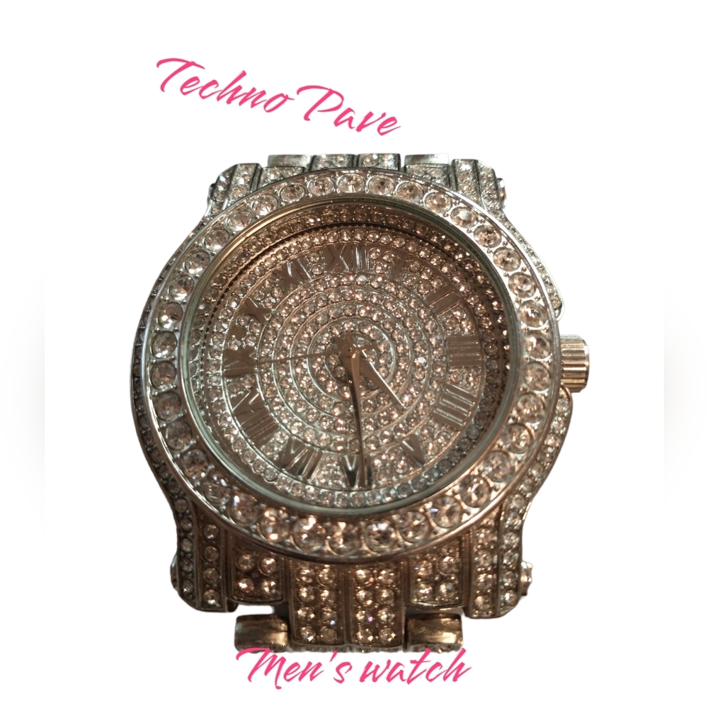 Pave men's‎ bling hip hop silver tone